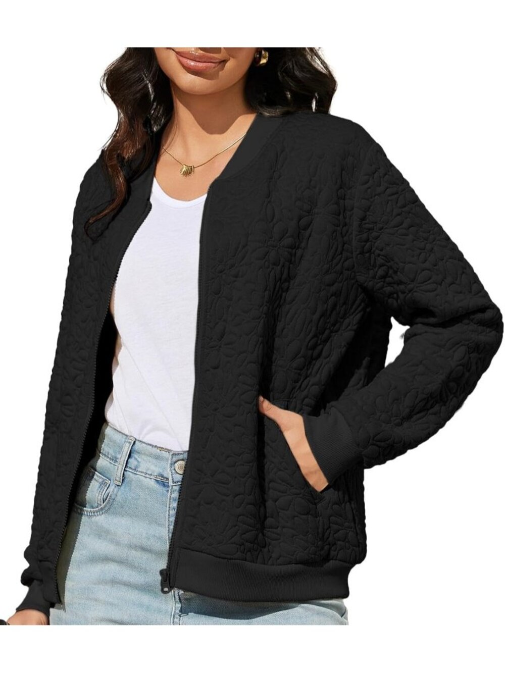 🆕Women's Black Long Sleeve Full Zip Sweatshirt Casual Jacket With Pockets